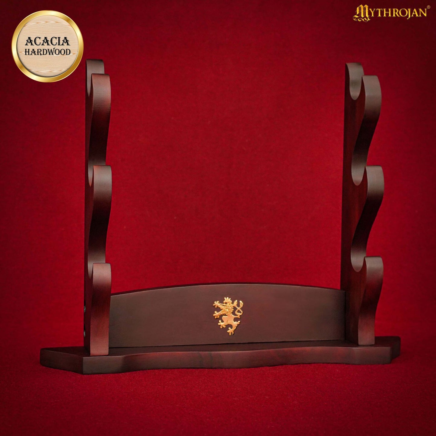 Mythrojan Soporte para Espada de Madera Maciza Tres Soportes con Decoración - Imagen 5