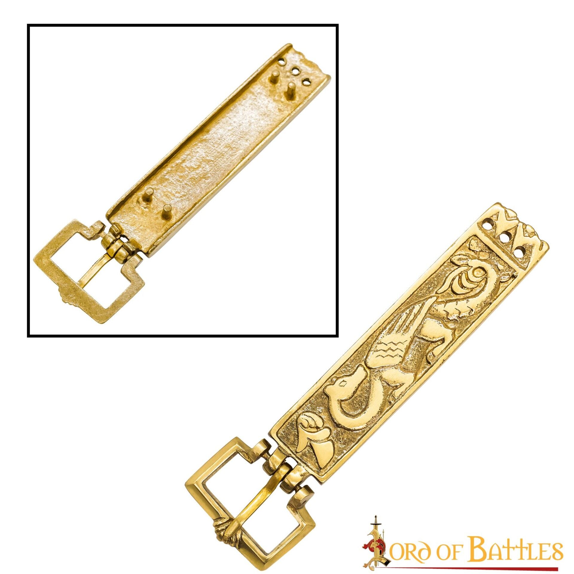 Hebilla de Cinturón Vikinga de Latón Macizo con Forma de Dragón - Diseño Nórdico Grabado - Imagen 13