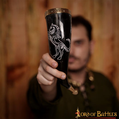 Cuerno Medieval para Beber 300-350 Ml con Accesorios de Latón Macizo Puro Cuerno de Buey Auténtico - Imagen 6