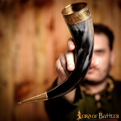 Cuerno Medieval Vikingo para Beber con Accesorios de Latón Puro Cuerno de Buey Auténtico Hecho a Mano - Imagen 6
