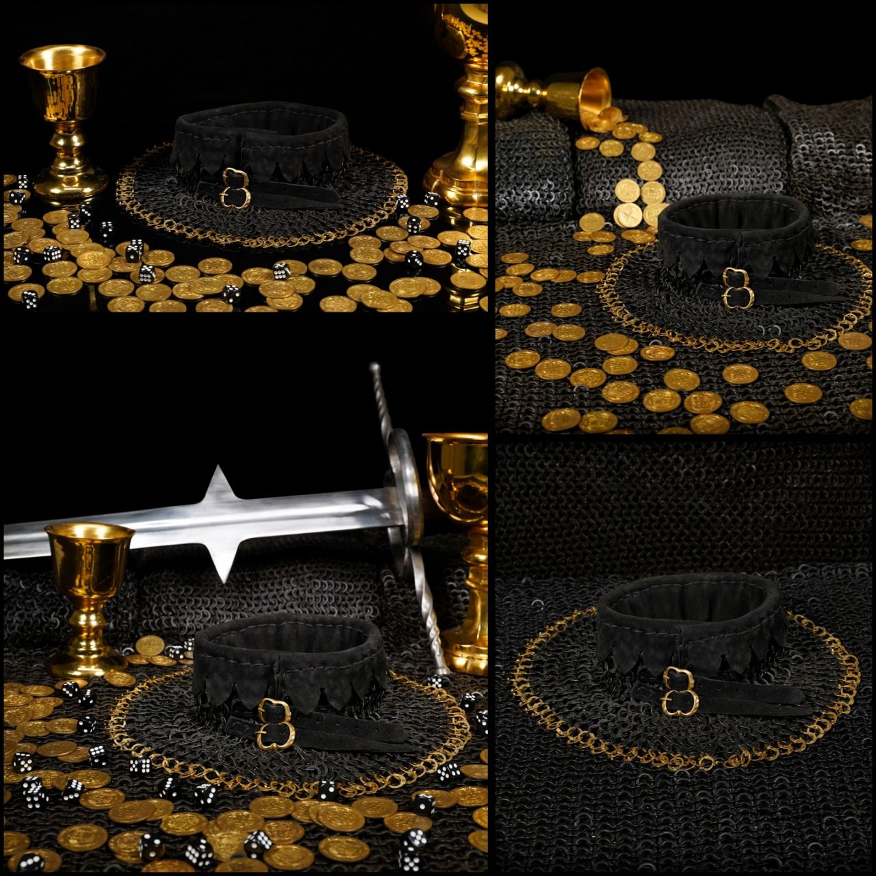 Chainmail Standard "the Black Knight Gorget" - 9mm Flat Ring Round Rivets With Sturdy Red Padded Lining And Solid Brass Closing System - Mild Steel - Ideal For Stage Combat & Reenactments - Padded Lining - Imagen 8
