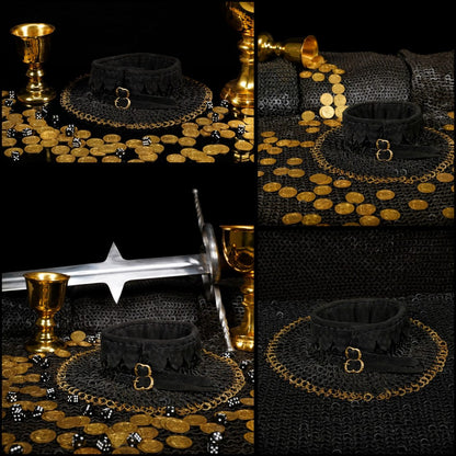 Chainmail Standard "the Black Knight Gorget" - 9mm Flat Ring Round Rivets With Sturdy Red Padded Lining And Solid Brass Closing System - Mild Steel - Ideal For Stage Combat & Reenactments - Padded Lining - Imagen 8