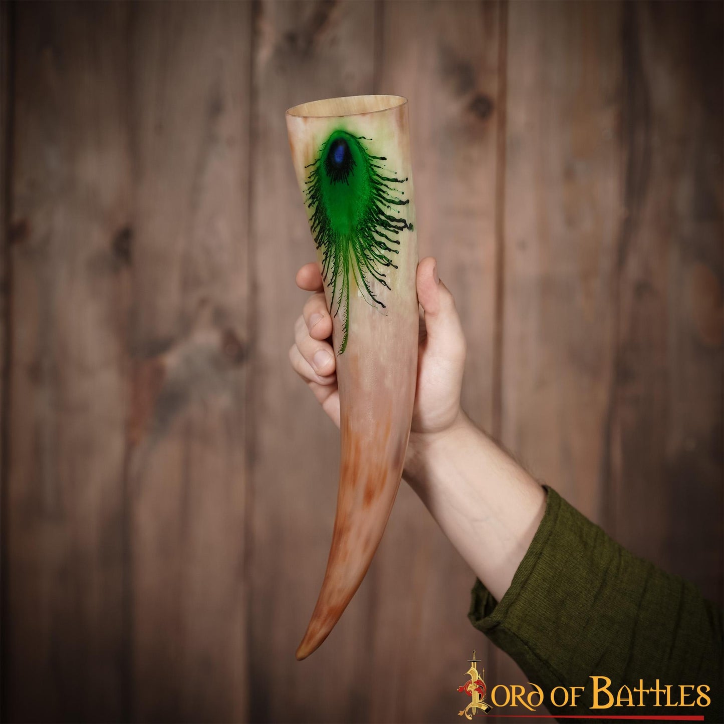 "la Pluma Mística" Cuerno para Beber 500 - 600 Ml Cuerno de Buey Auténtico Hecho a Mano - Descatalogado - Imagen 7