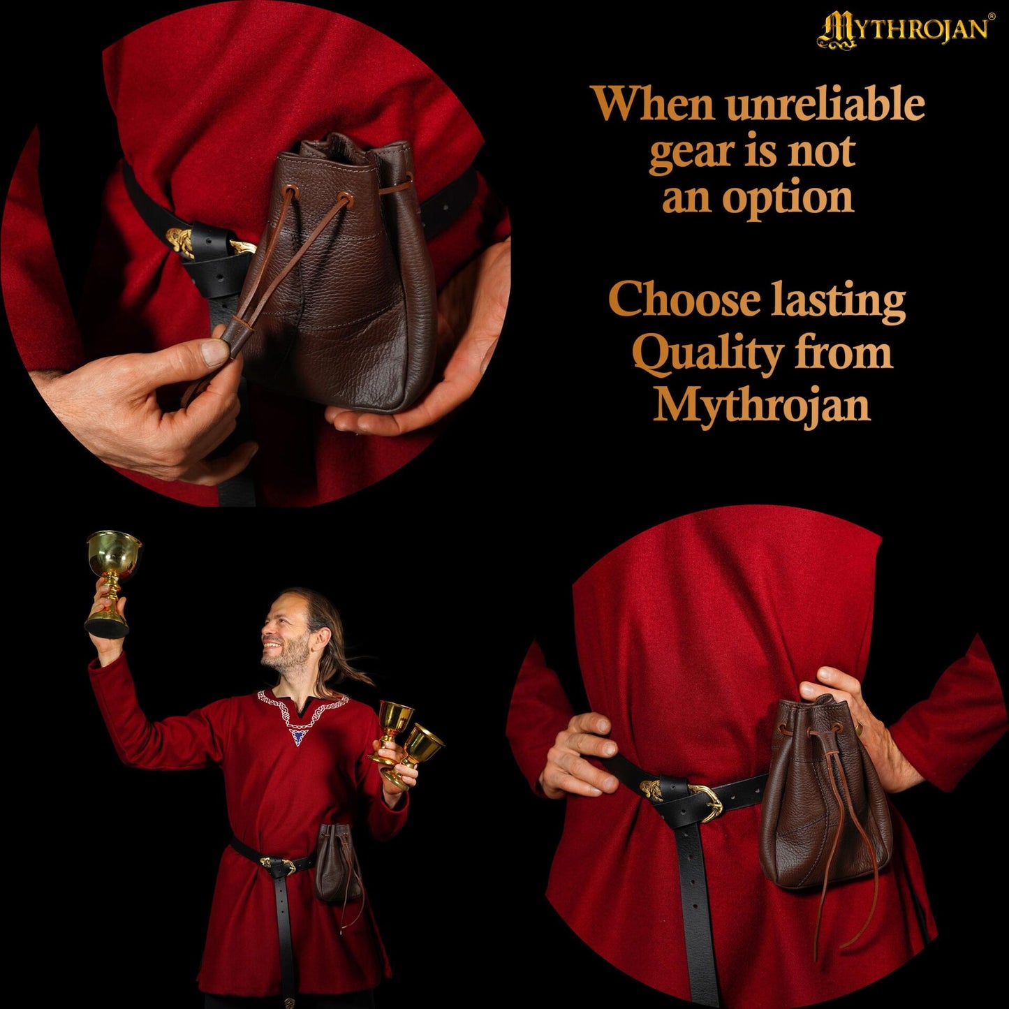 Bolsa Medieval con Cordón Mythrojan, Marrón, 7"×5". - Imagen 3