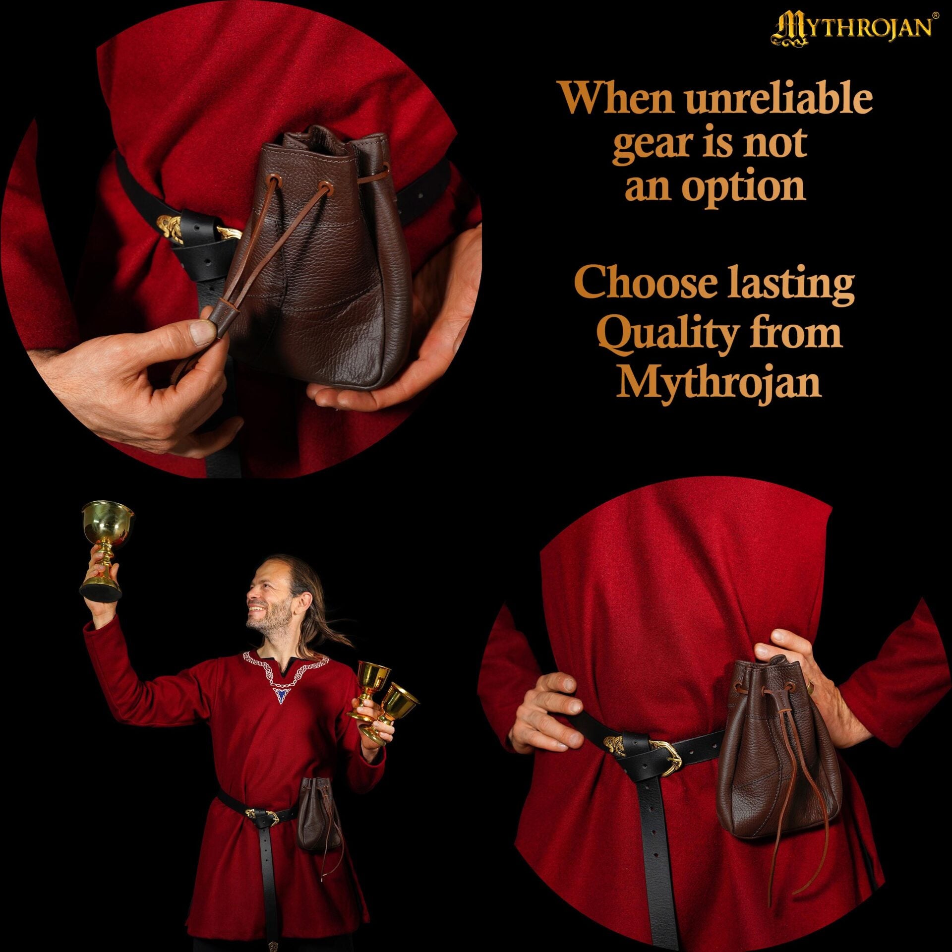 Bolsa Medieval con Cordón Mythrojan, Marrón, 7"×5". - Imagen 3