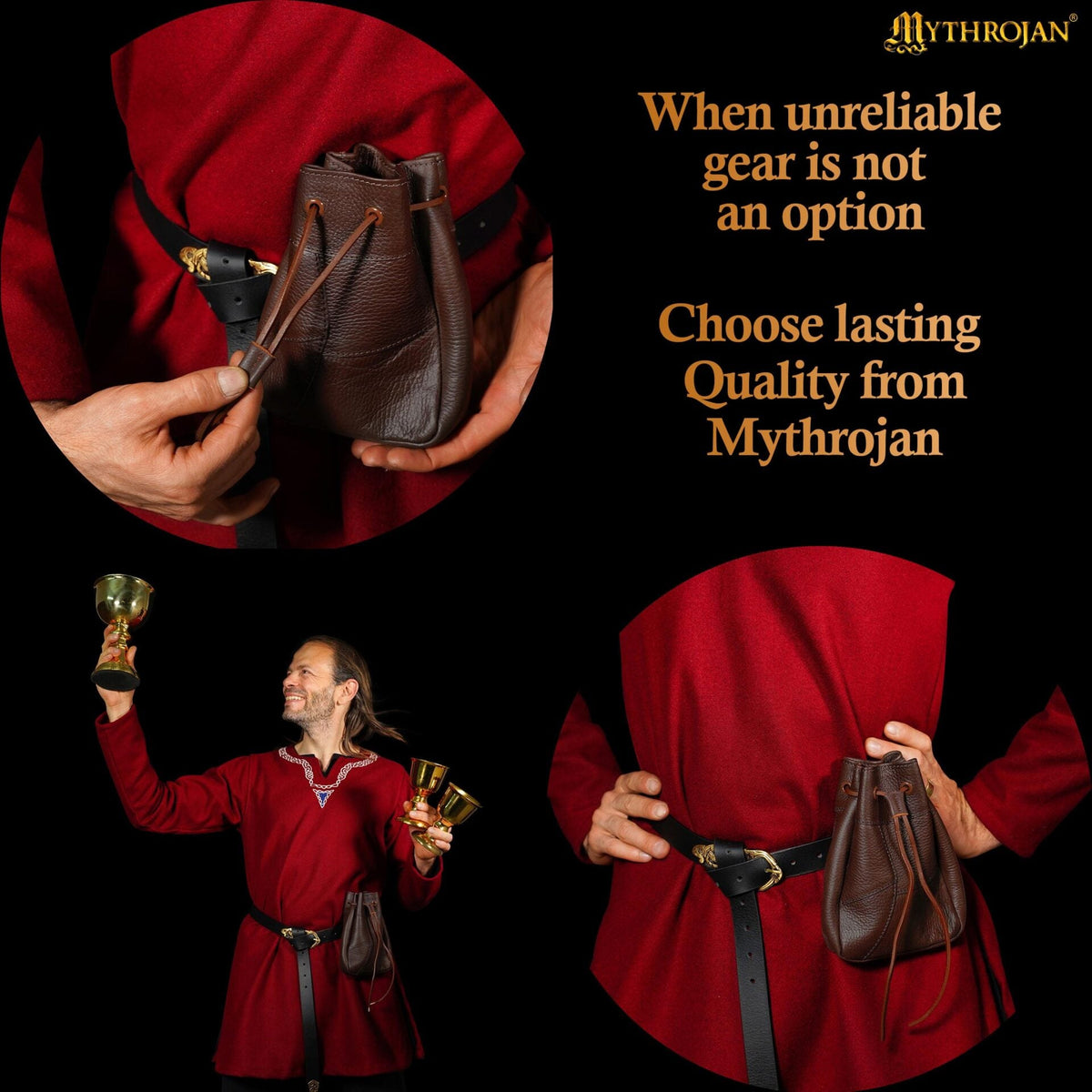 Imagen única de: Bolsa Medieval con Cordón Mythrojan, Marrón, 7"×5".