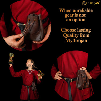 Imagen única de: Bolsa Medieval con Cordón Mythrojan, Marrón, 7"×5".