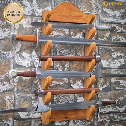Soporte de Madera para Espadas de Un Nivel | Estante de Madera Maciza con Acabado Natural | Exposición de Armas Medievales y Victorianas - Imagen 10