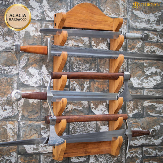 Soporte de Madera para Espadas de Un Nivel | Estante de Madera Maciza con Acabado Natural | Exposición de Armas Medievales y Victorianas - Imagen 10