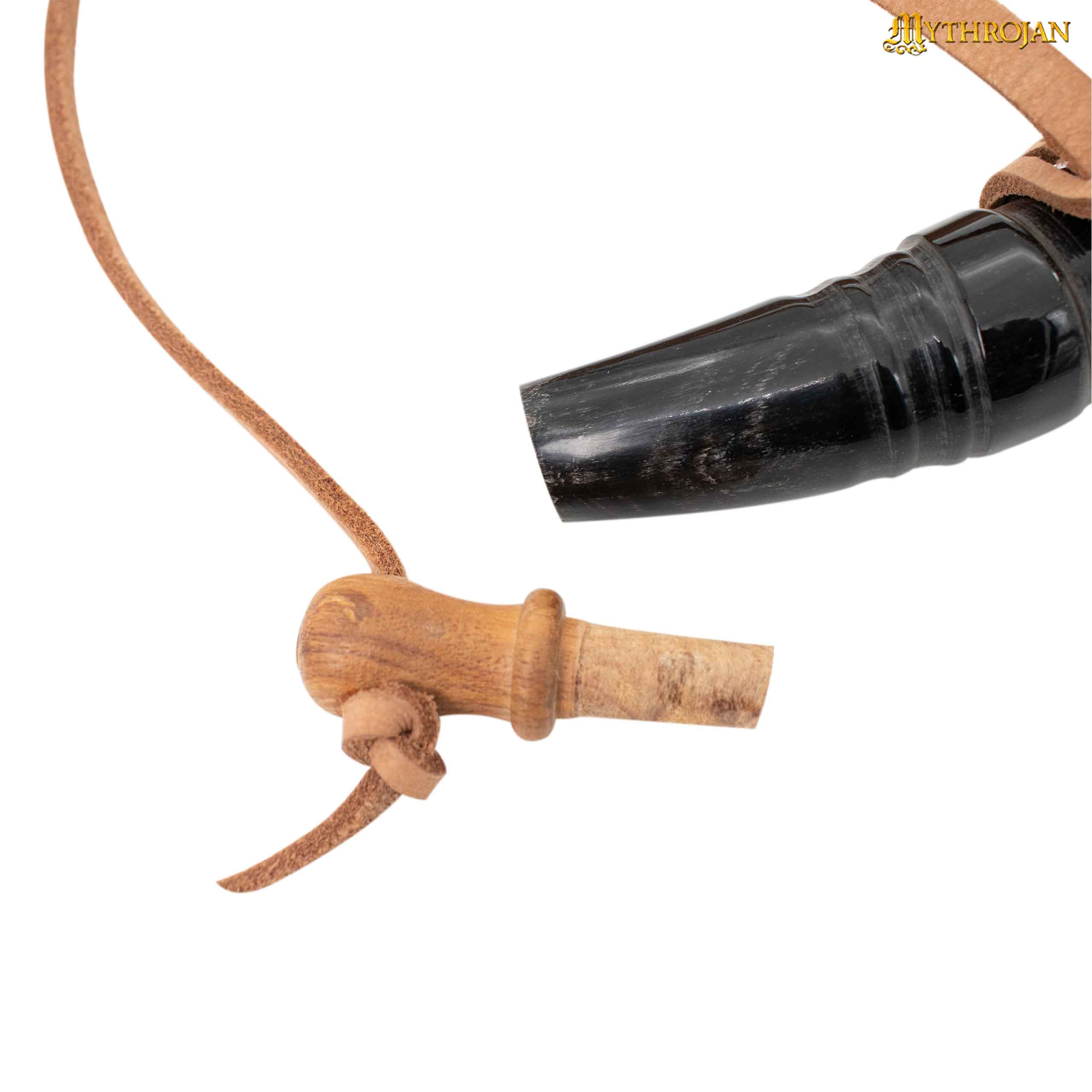 Mythrojan Pólvora Tallada a Mano 14" Cuerno con Correa de Cuero Natural - Imagen 4