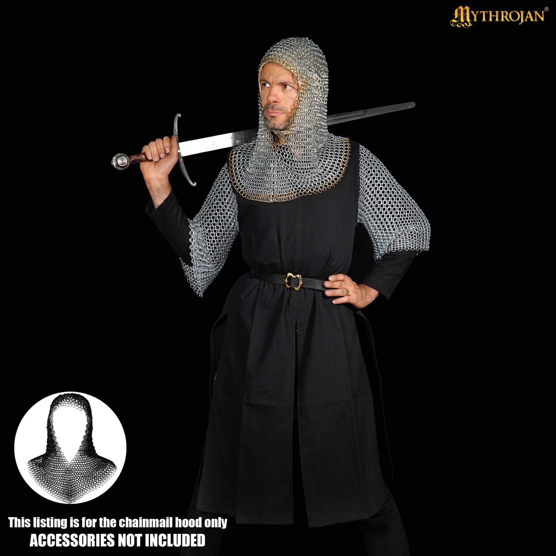 Cofia Medieval de Cota de Malla - Acero Dulce con Remates de Latón Macizo | Capucha Cincada para Sca, Larp - Imagen 10
