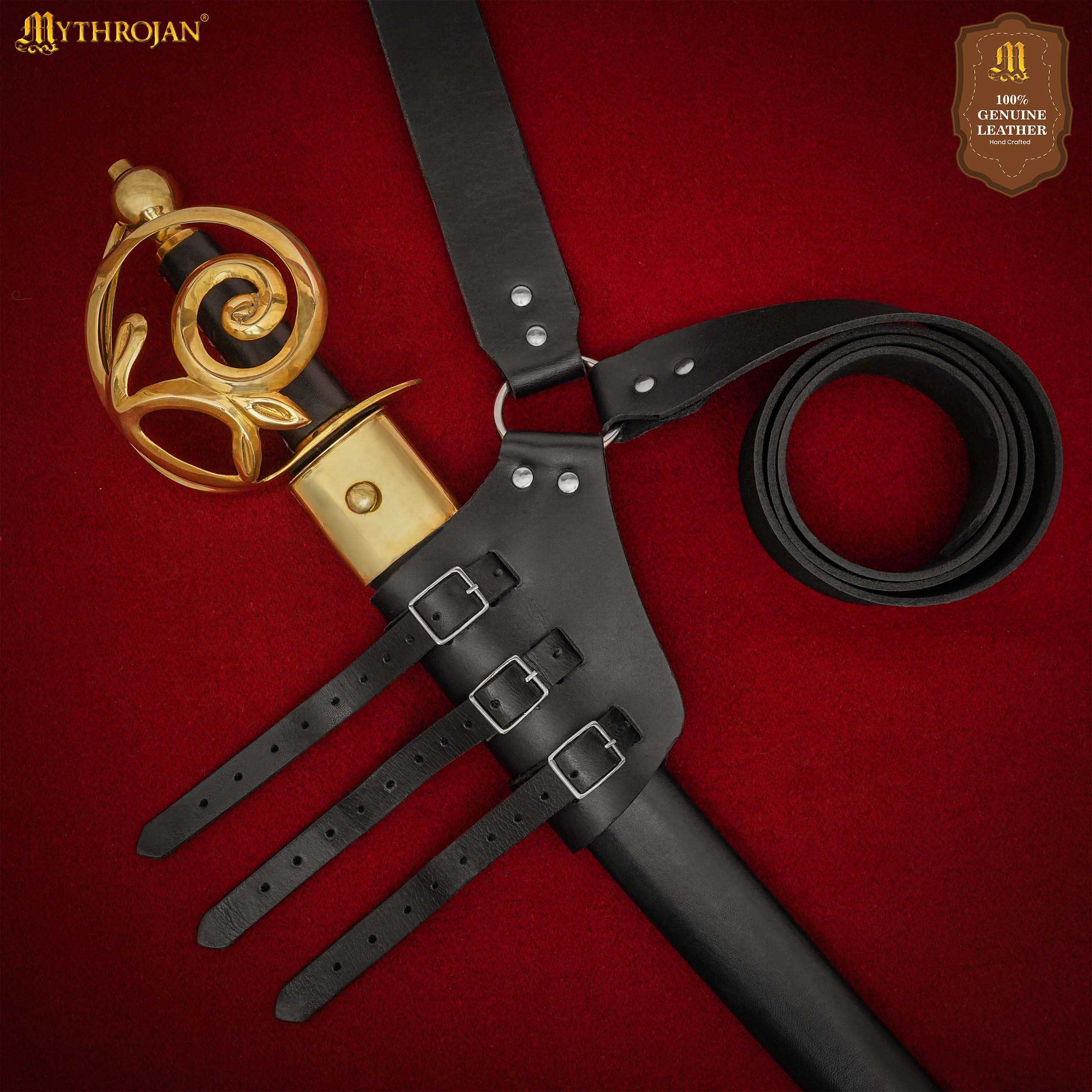 Mythrojan Baldric Cinturón Espada Cuero Funda Daga Medieval : Zurdo - Imagen 4