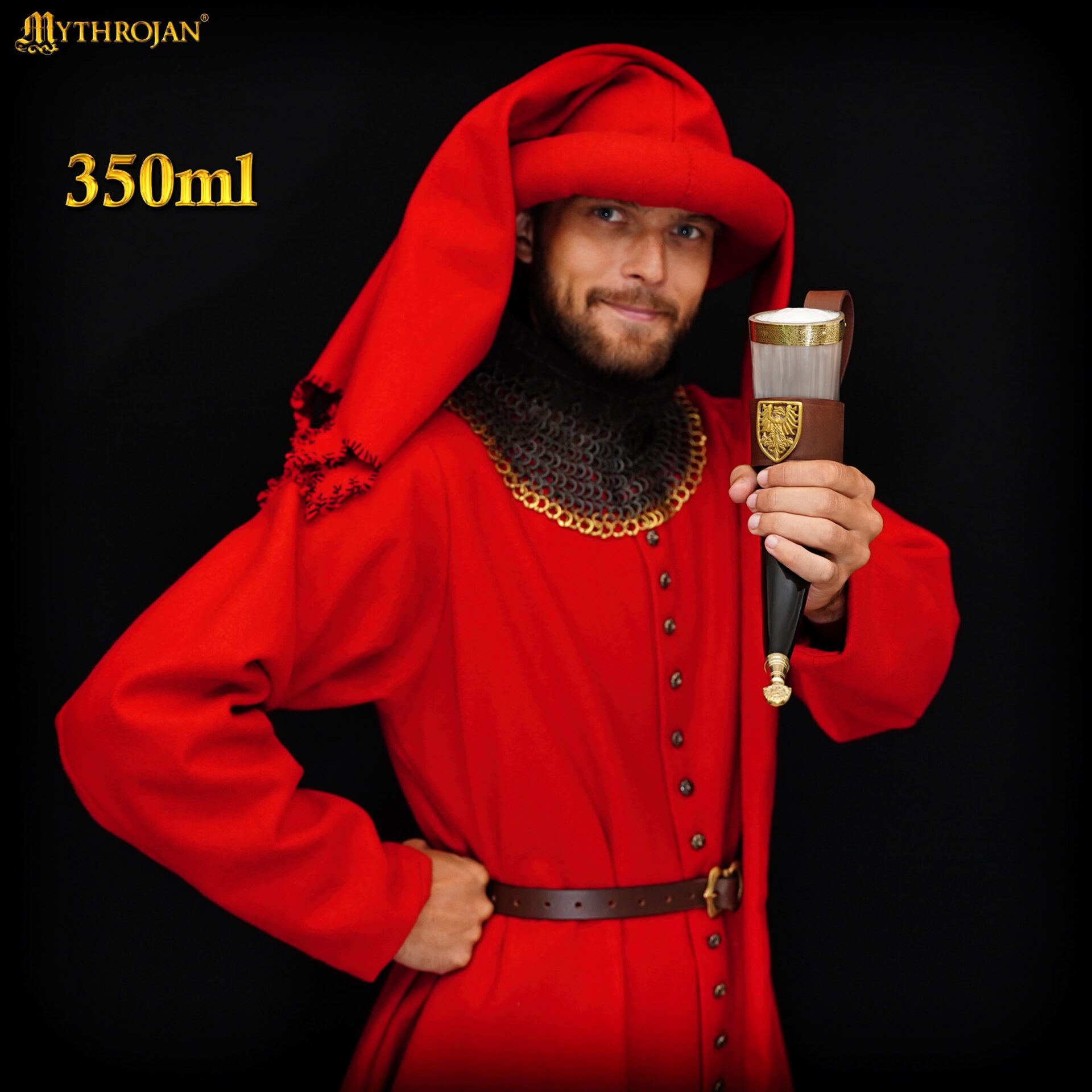 Mythrojan The Tournament Champion - Viking Drinking Horn 350 Ml With Brown Leather Holder Authentic Medieval Inspired Viking Wine/mead Mug - Polished Finish - Imagen 4