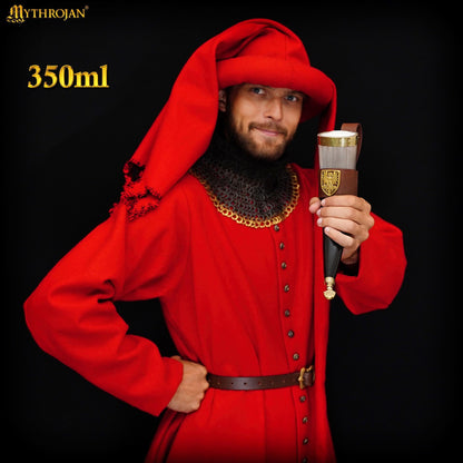 Mythrojan The Tournament Champion - Viking Drinking Horn 350 Ml With Brown Leather Holder Authentic Medieval Inspired Viking Wine/mead Mug - Polished Finish - Imagen 4