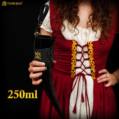 Mythrojan The Elegant Lady Cuerno Vikingo para Beber con Soporte de Cuero Negro Auténtica Taza Vikinga Inspirada en la Edad Media - Acabado Pulido - Imagen 4