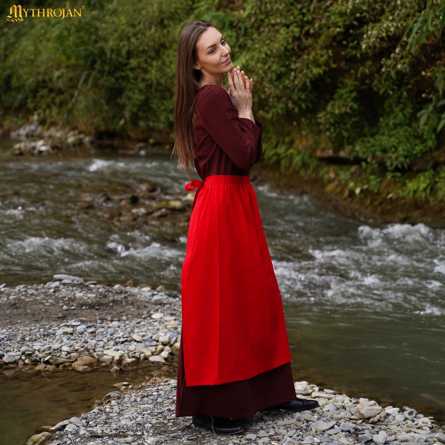 Mythrojan Medieval Ecru Delantal: Ideal para Cocinar Hornear, Feria del Renacimiento, Recreación, Larp, Cosplay Rendimiento, Maid Traje, Retro Cintura Delantales para Mujeres, Niñas, Camarera - Imagen 3