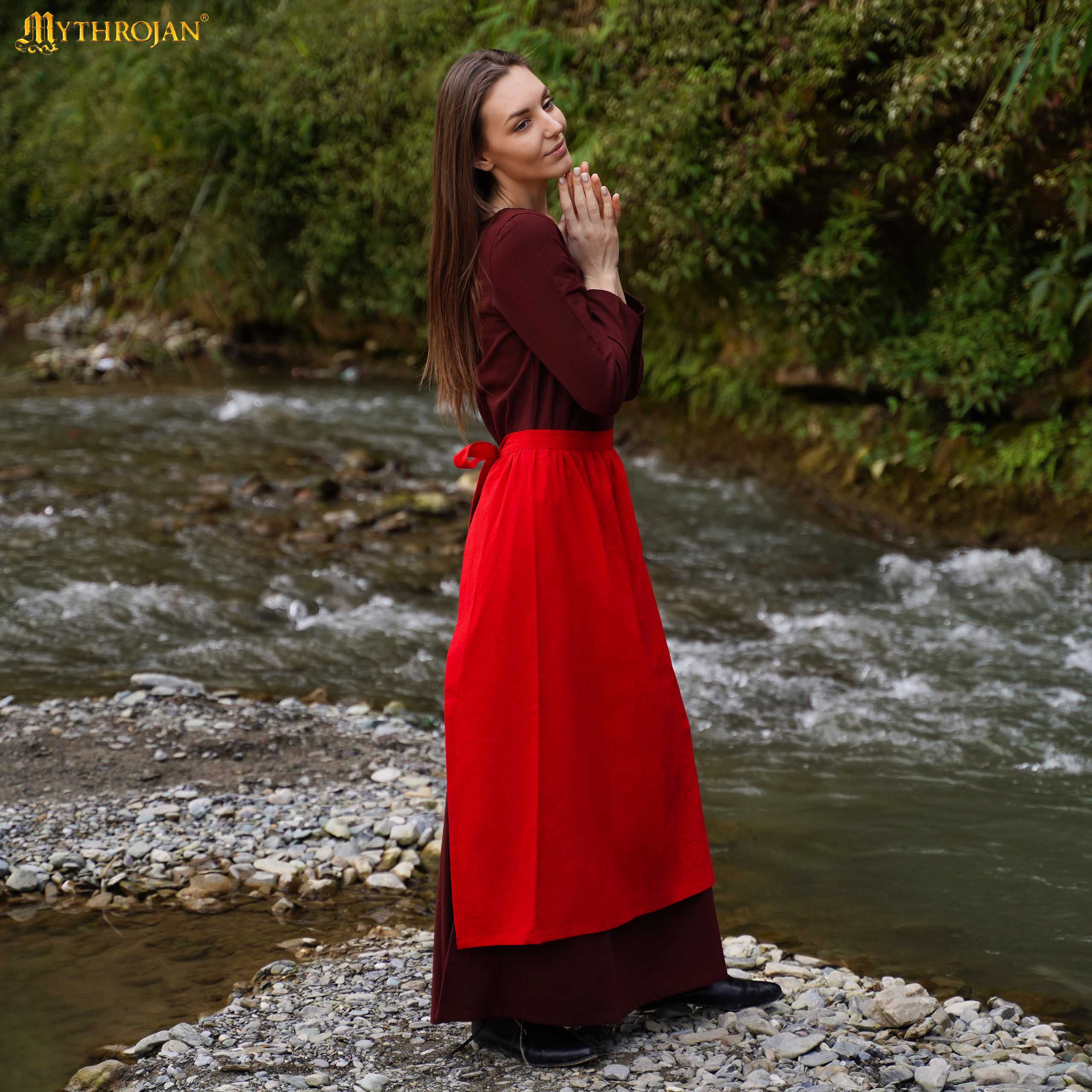 Mythrojan Medieval Ecru Delantal: Ideal para Cocinar Hornear, Feria del Renacimiento, Recreación, Larp, Cosplay Rendimiento, Maid Traje, Retro Cintura Delantales para Mujeres, Niñas, Camarera - Imagen 3