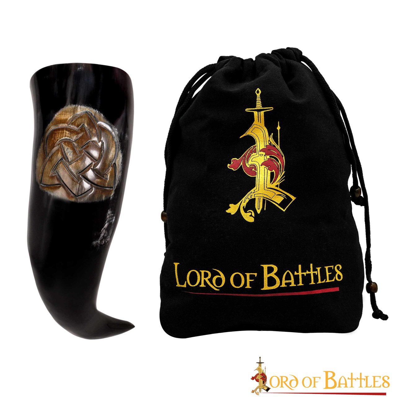 Cuerno para Beber "el Juramento Trenzado" 400 - 500 Ml Cuerno de Buey Auténtico Hecho a Mano - Imagen 1