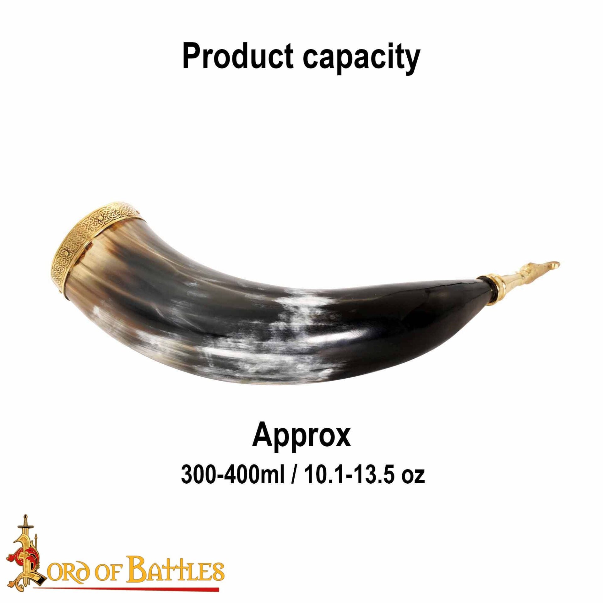 Cuerno para Beber Vikingo Medieval de 300 - 400 Ml con Accesorios de Latón Hecho a Mano con Auténtico Cuerno de Buey - Imagen 3