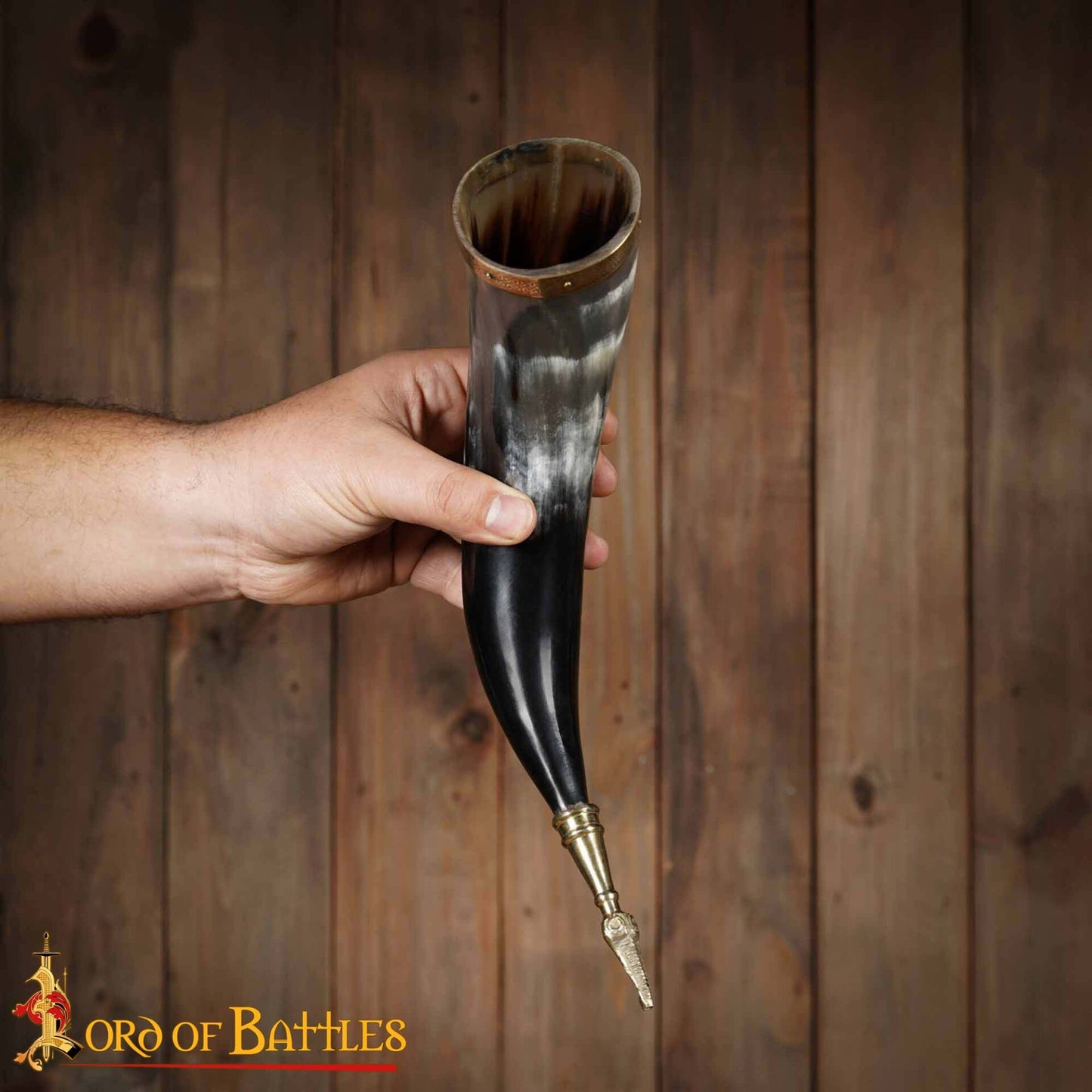 Cuerno para Beber Vikingo Medieval de 300 - 400 Ml con Accesorios de Latón Hecho a Mano con Auténtico Cuerno de Buey - Imagen 6