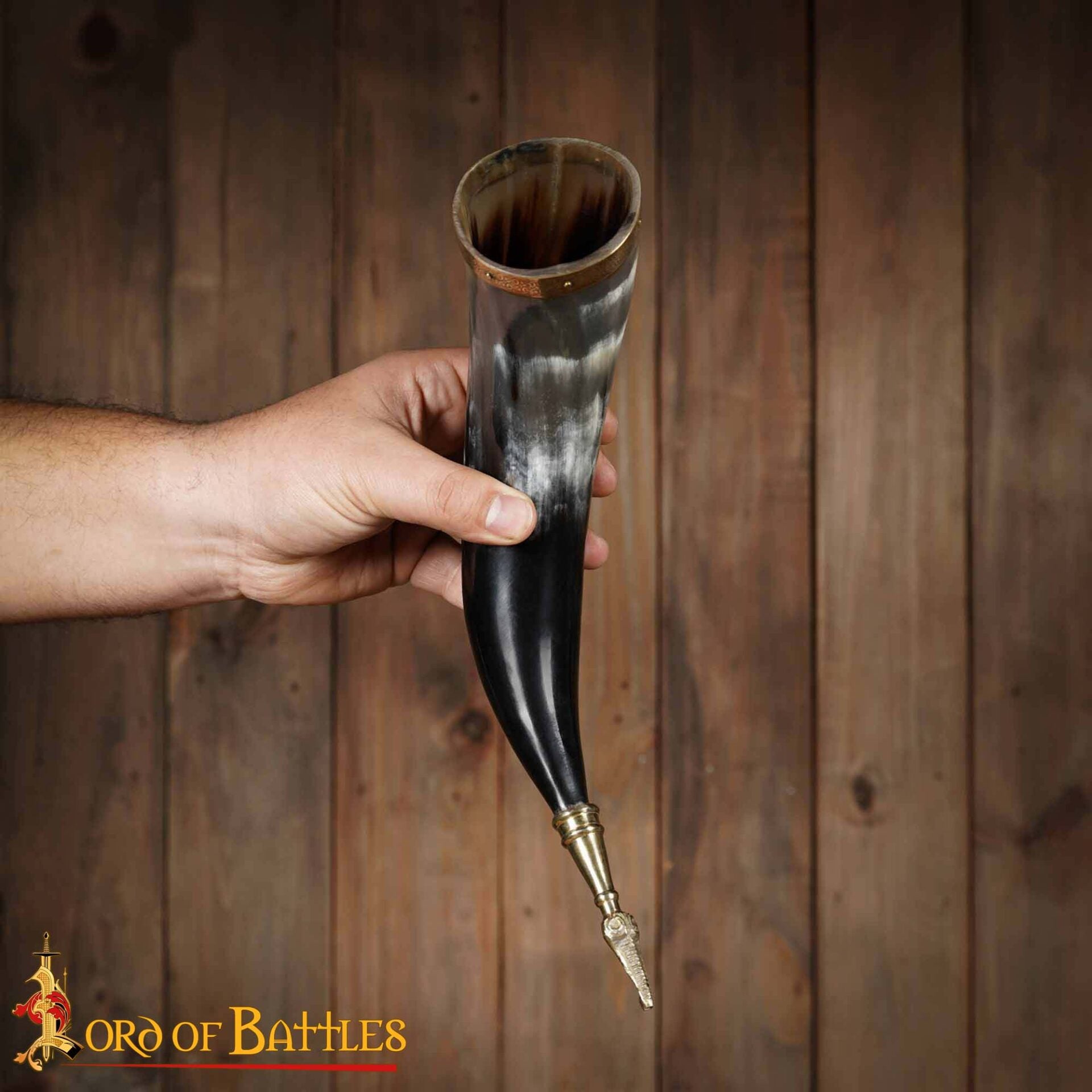 Cuerno para Beber Vikingo Medieval de 300 - 400 Ml con Accesorios de Latón Hecho a Mano con Auténtico Cuerno de Buey - Imagen 6