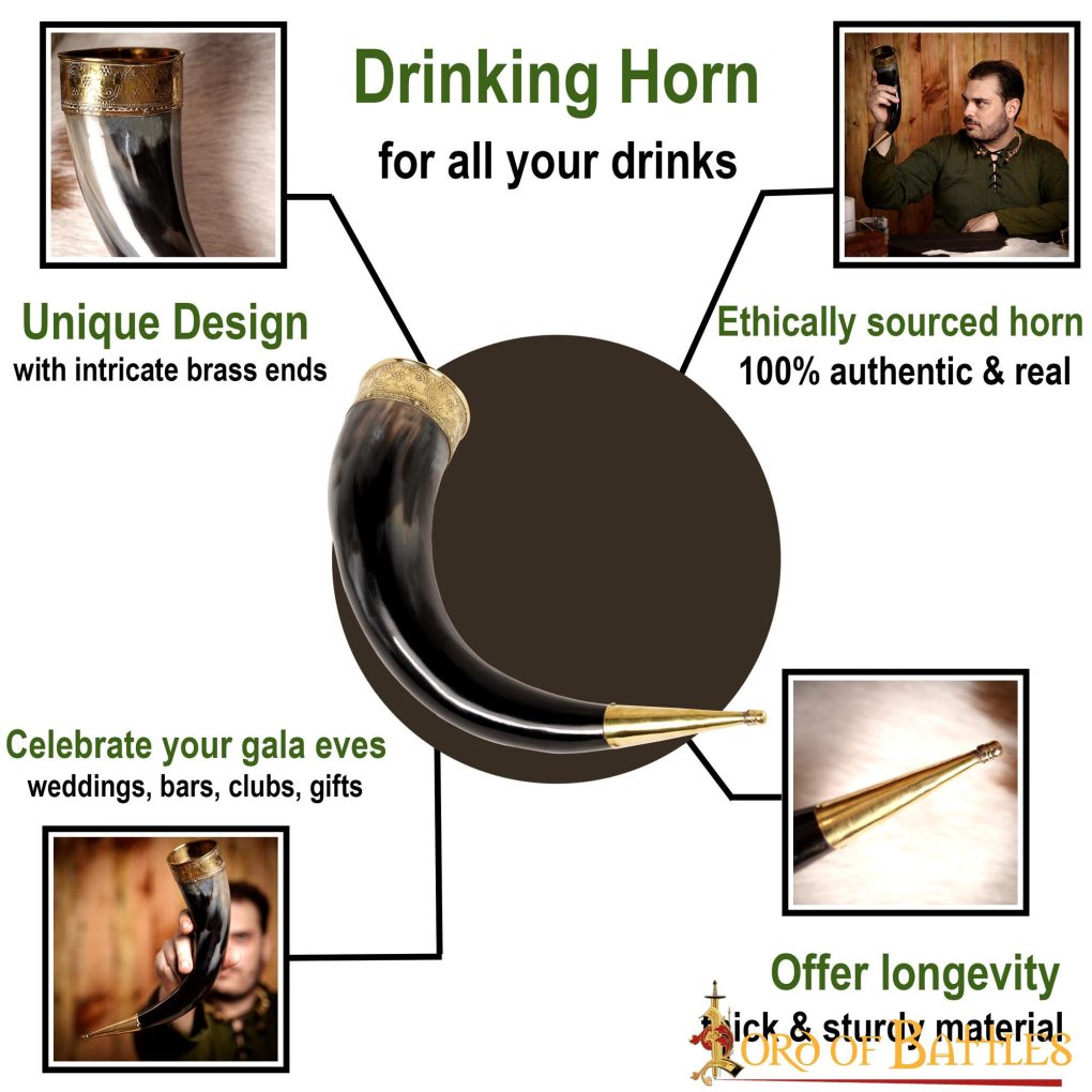 Cuerno Medieval Vikingo para Beber con Accesorios de Latón Puro Cuerno de Buey Auténtico Hecho a Mano - Imagen 4