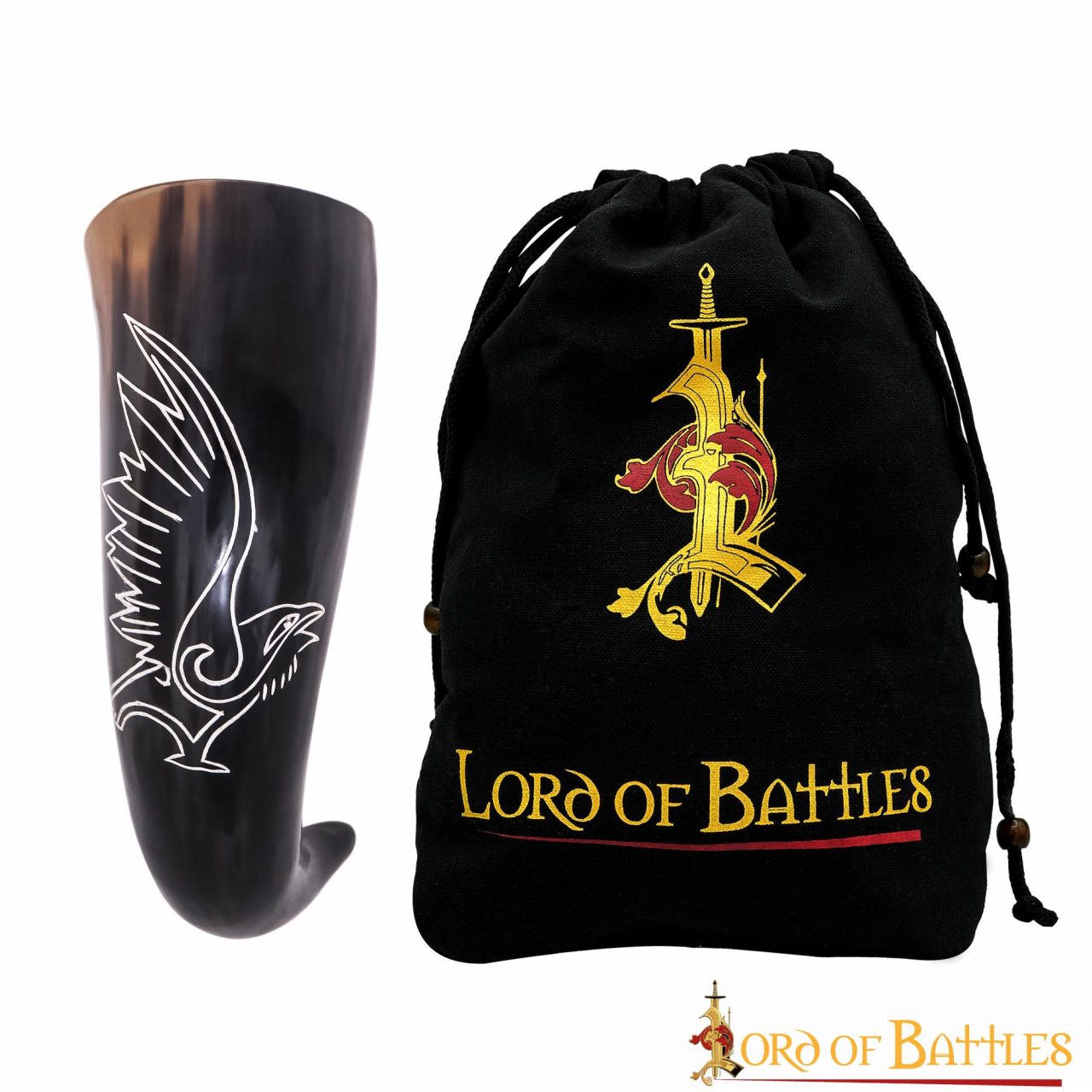 Cuerno de Buey Medieval Grabado Cuervo Vikingo para Beber 400-500 Ml - Imagen 1
