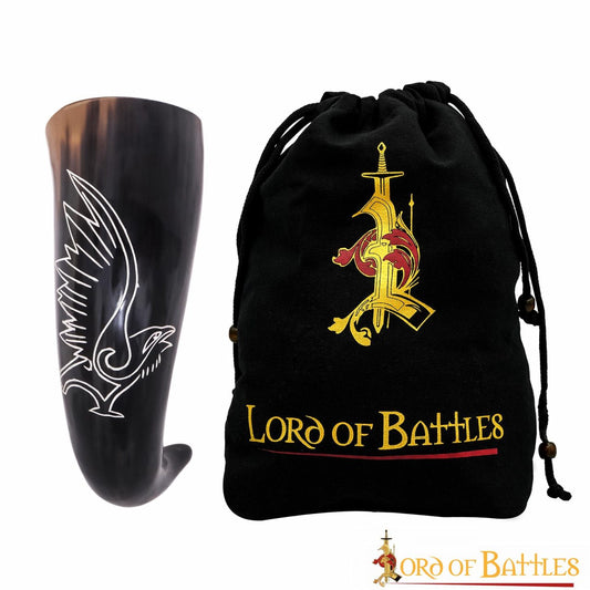 Cuerno de Buey Medieval Grabado Cuervo Vikingo para Beber 400-500 Ml - Imagen 1