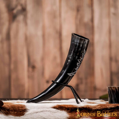 Cuerno de Buey Medieval Grabado Cuervo Vikingo para Beber 400-500 Ml - Imagen 8