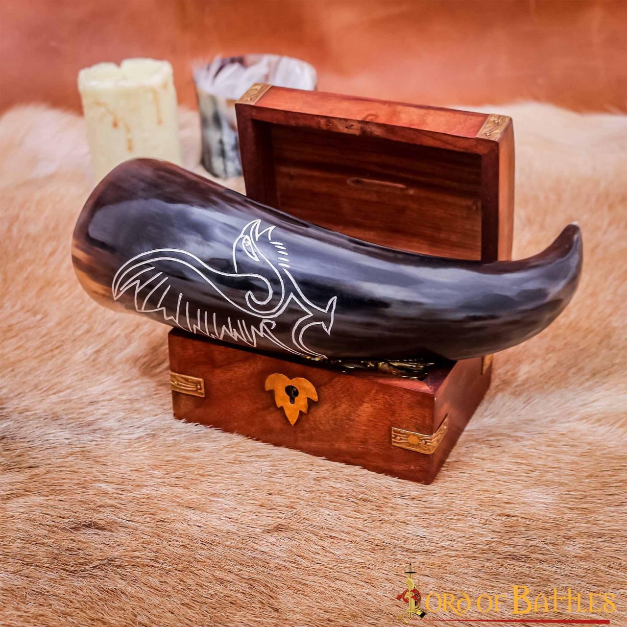 Cuerno de Buey Medieval Grabado Cuervo Vikingo para Beber 400-500 Ml - Imagen 5