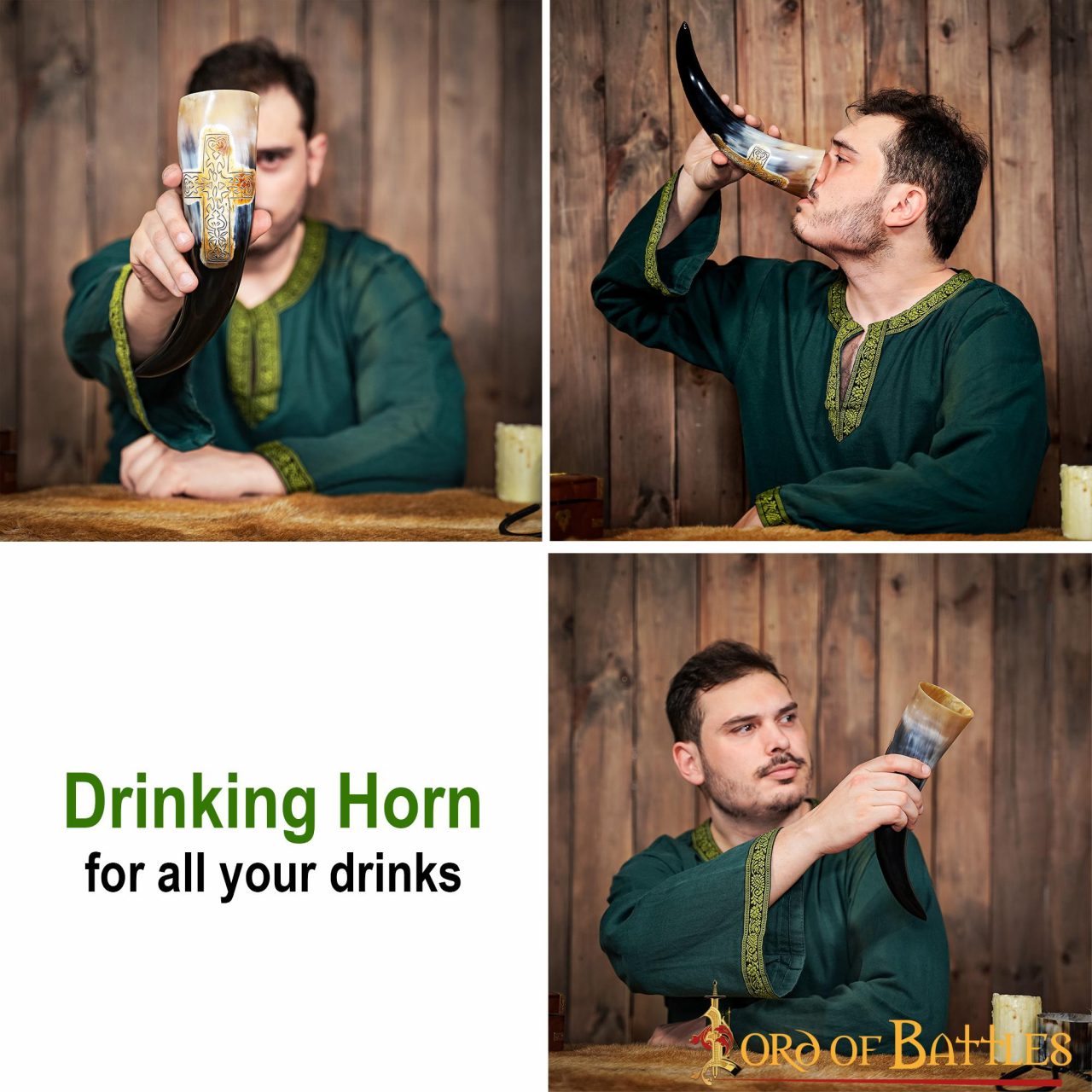 La Cruz Celta Cuerno para Beber 400 - 500 Ml Hecho a Mano Cuerno de Buey Real - Imagen 3