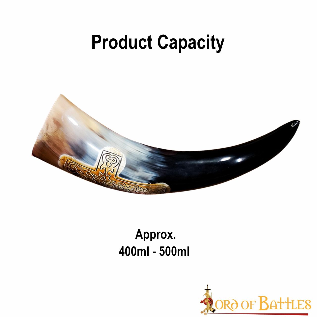 La Cruz Celta Cuerno para Beber 400 - 500 Ml Hecho a Mano Cuerno de Buey Real - Imagen 2