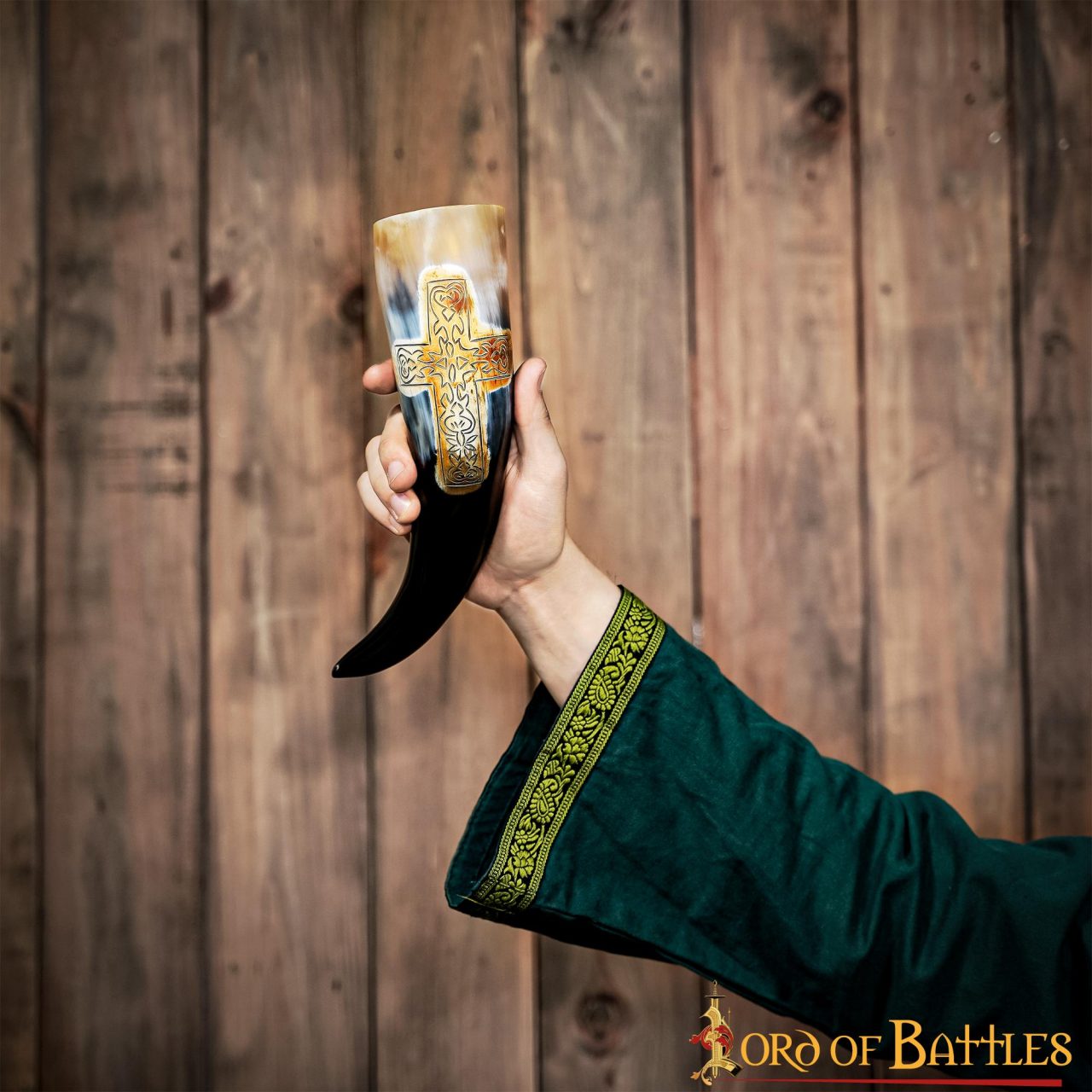 La Cruz Celta Cuerno para Beber 400 - 500 Ml Hecho a Mano Cuerno de Buey Real - Imagen 6