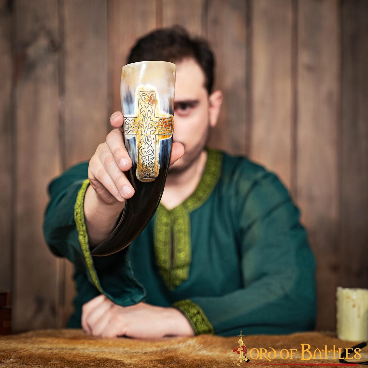 La Cruz Celta Cuerno para Beber 400 - 500 Ml Hecho a Mano Cuerno de Buey Real - Imagen 4