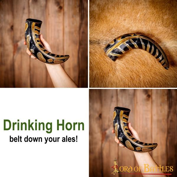 Cuerno para Beber Vikingo Medieval 400 - 500 Ml con Diseños Grabados Cuerno de Buey Auténtico Hecho a Mano - Imagen 5