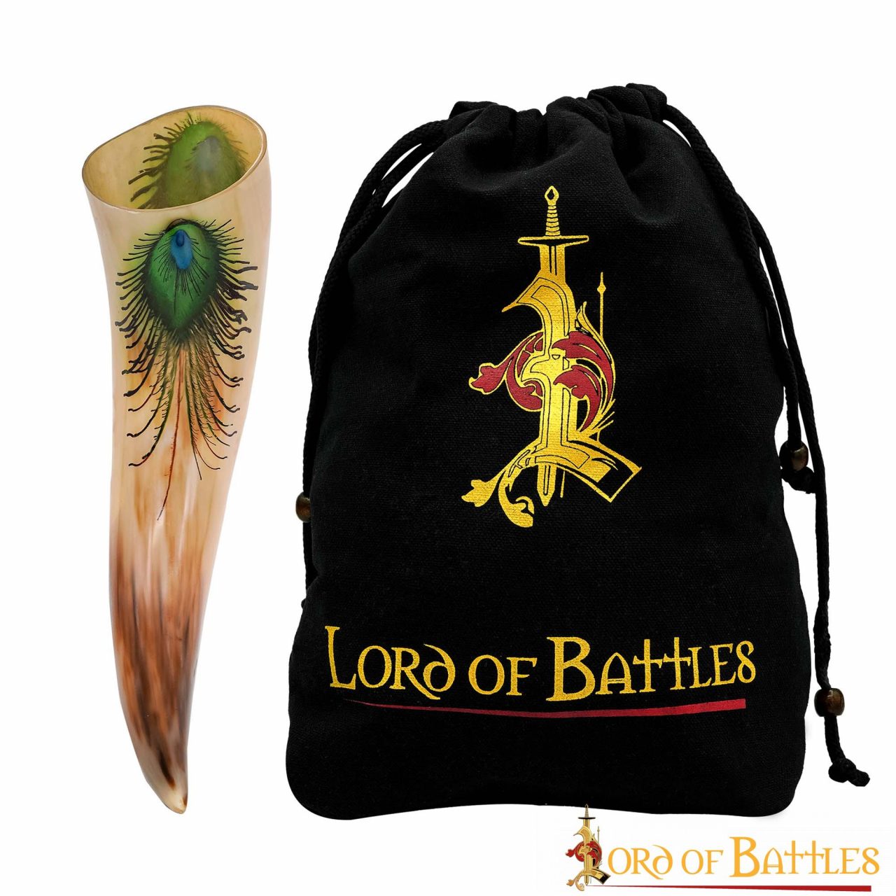 "la Pluma Mística" Cuerno para Beber 500 - 600 Ml Cuerno de Buey Auténtico Hecho a Mano - Descatalogado - Imagen 1