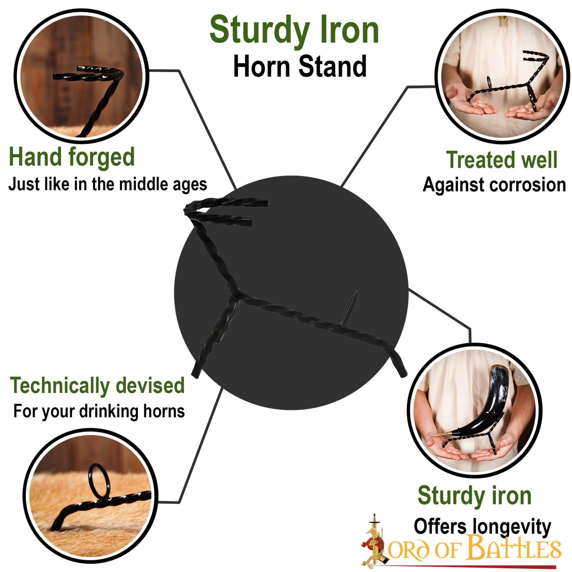 Soporte de Cuerno para Beber - Expositor de Cuerno Vikingo de Hierro - Imagen 12