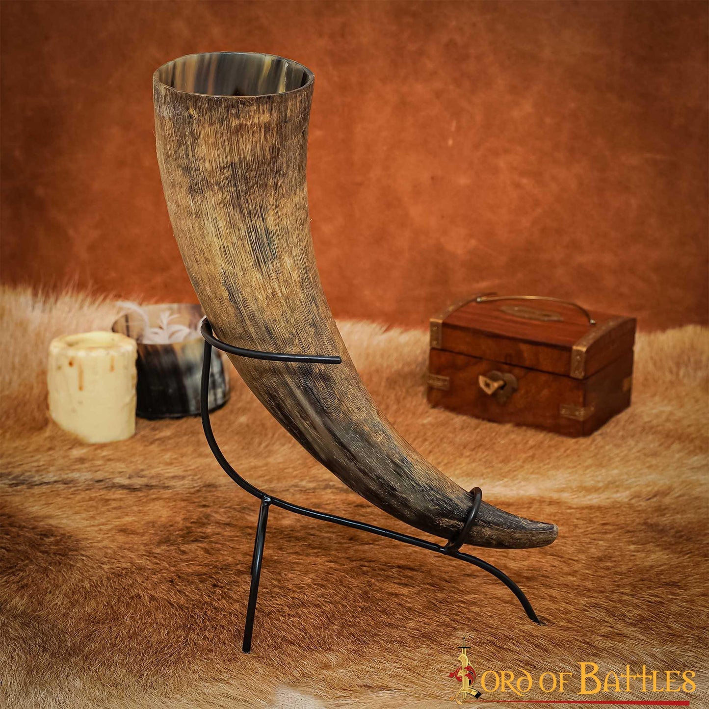 Soporte de Hierro Forjado a Mano para Cuernos Curvados Vikingos y Medievales - Accesorio Rústico para Mesa y Banquete - Imagen 5