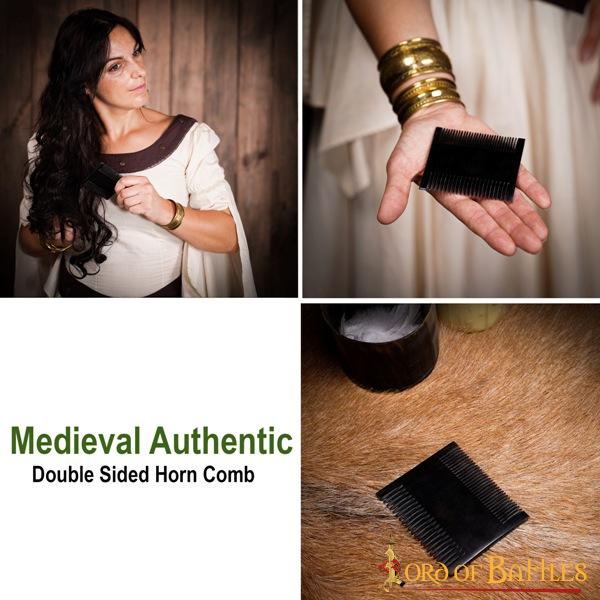 Peine Medieval de Dos Caras Hecho a Mano con Auténtico Cuerno de Buey - Imagen 5