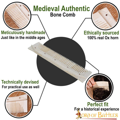 Peine Medieval de Hueso Auténtico Accesorio Artesanal de Hueso Auténtico - Imagen 10