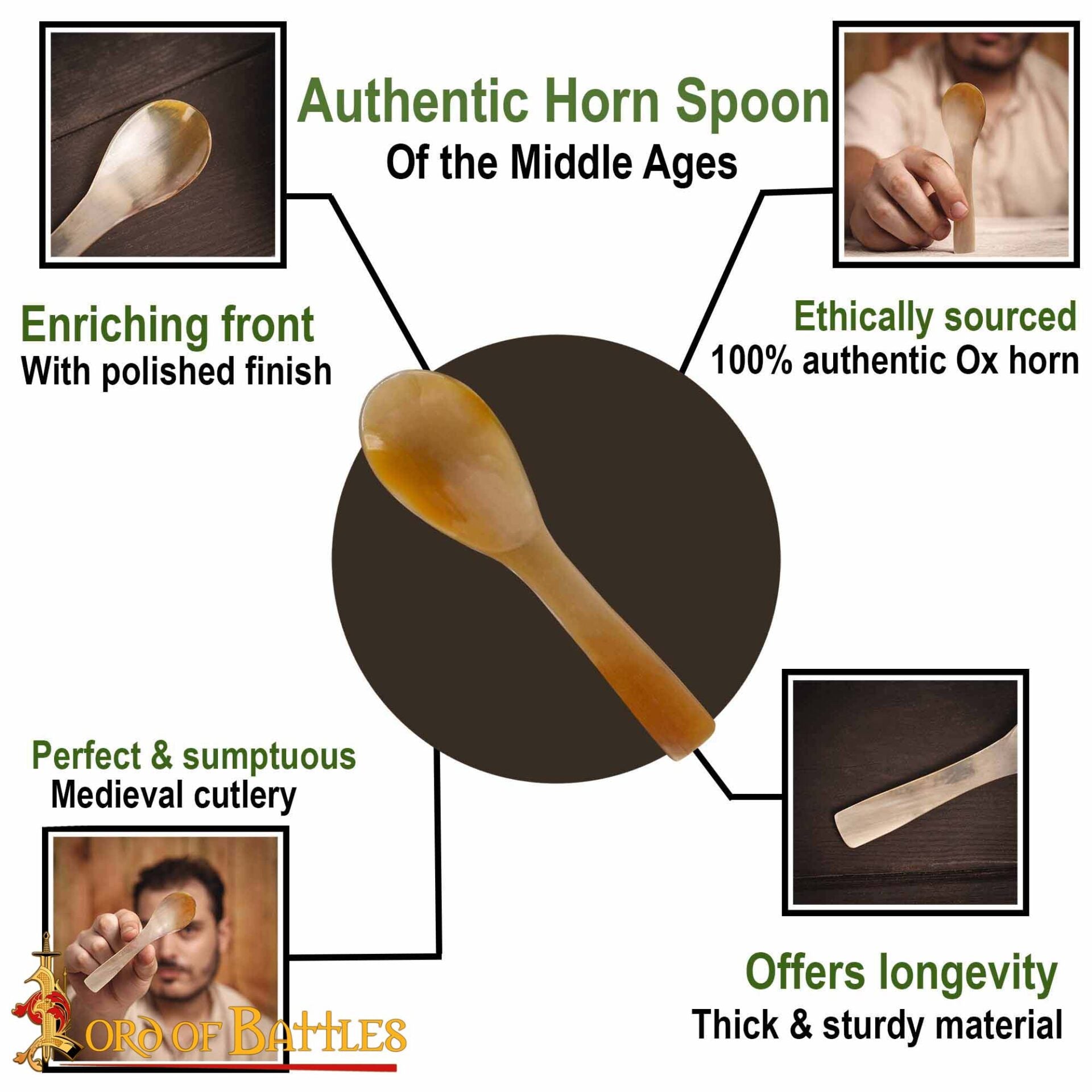 Juego de 2 Cucharas Medievales de Cuerno de Buey Auténtico - Imagen 4