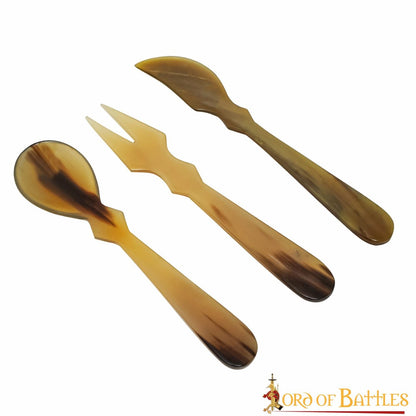 Juego de Cubiertos Medievales de Cuerno - Cuchara, Tenedor y Cuchillo Tallados a Mano - Imagen 5