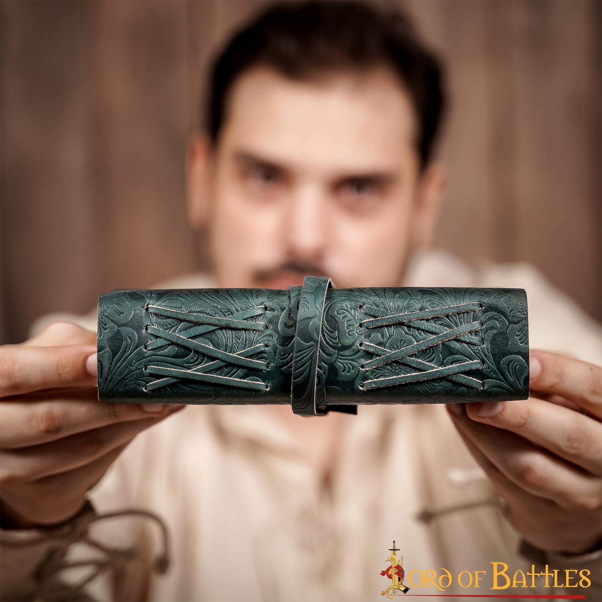 Diario Medieval de Cuero con Papel Antiguo -verde - Diario Hecho a Mano - Imagen 14