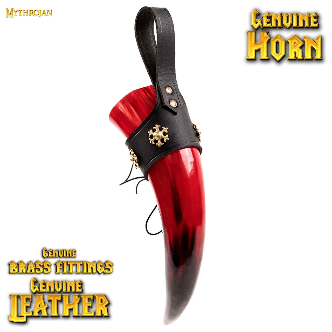 Taza Medieval para Beber Hidromiel 400ml Rojo Vikingo Cuerno de Buey con Soporte de Cuero Negro Pulido - Imagen 14