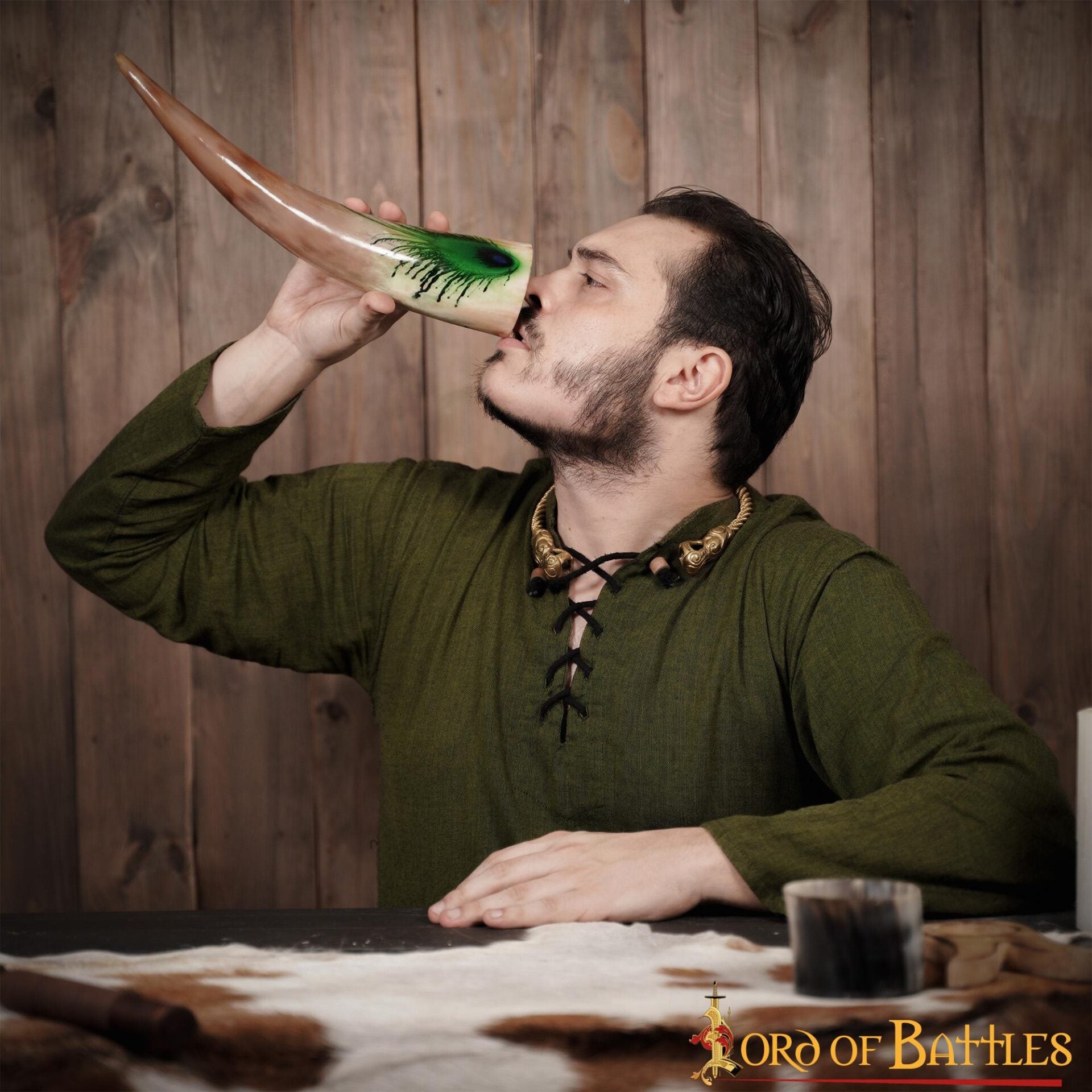 "la Pluma Mística" Cuerno para Beber 500 - 600 Ml Cuerno de Buey Auténtico Hecho a Mano - Descatalogado - Imagen 9