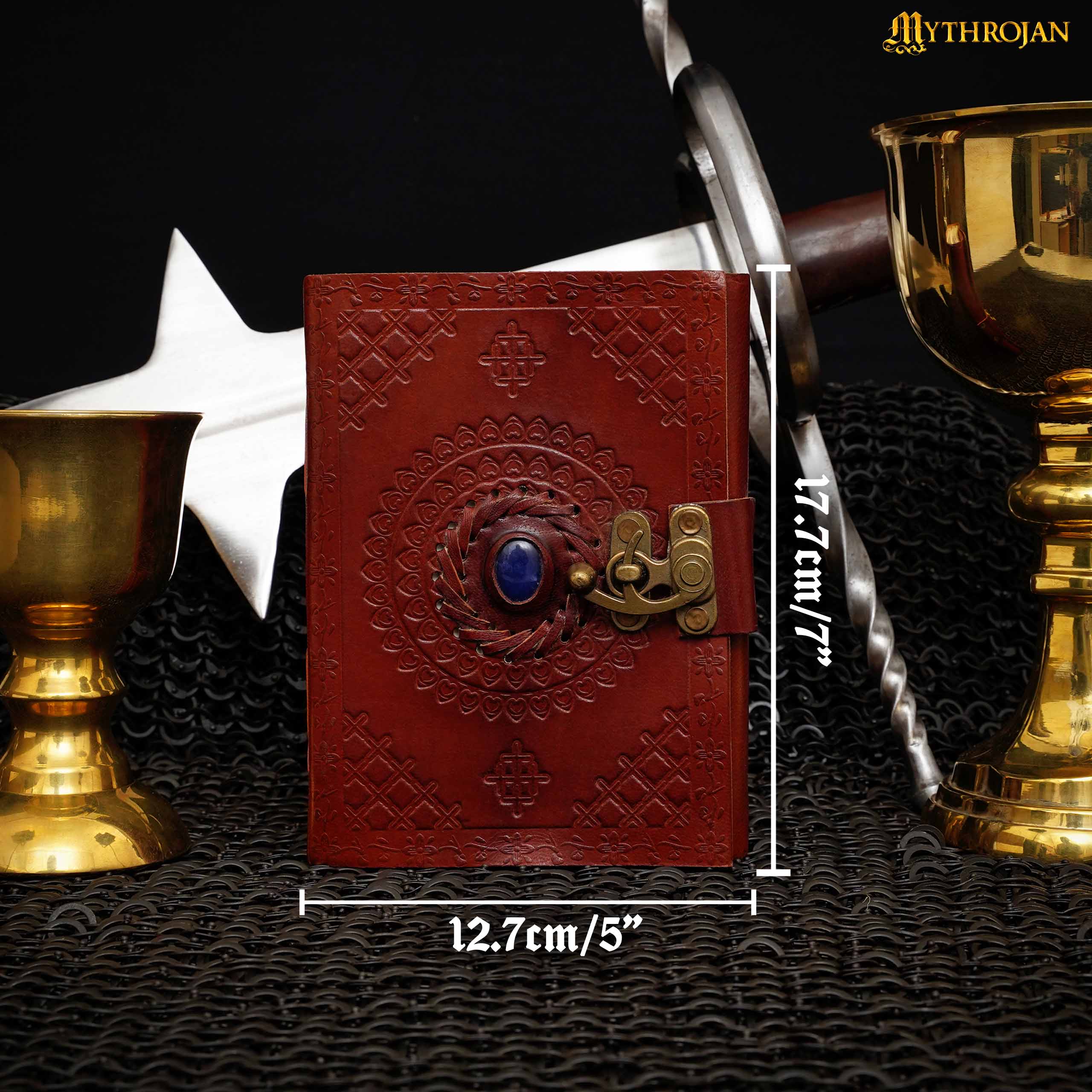 Mythrojan Diario de Cuero Marrón en Relieve Vintage Cuaderno de Escritura - Imagen 5