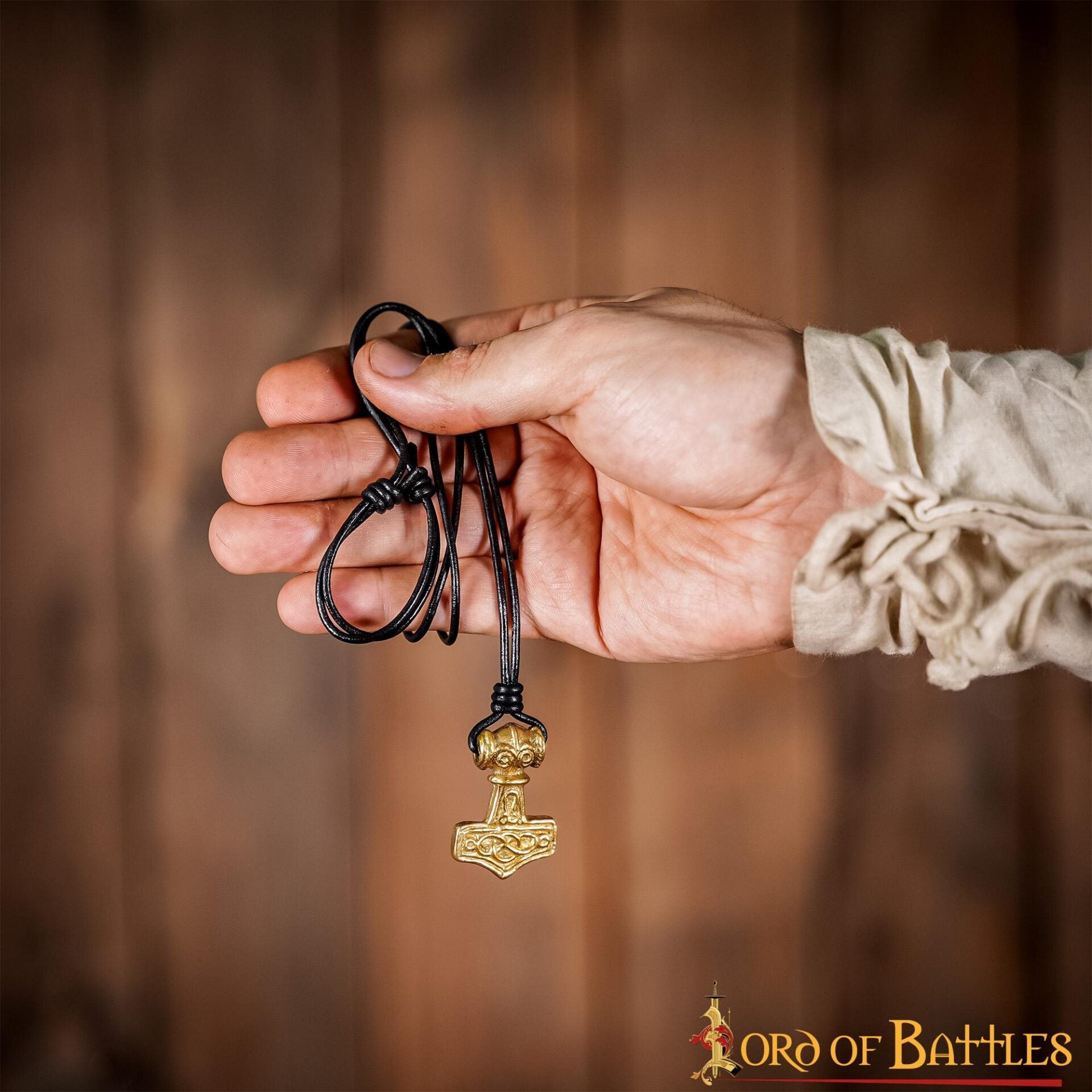 Colgante Mjolnir con Cordón de Cuero - Latón, Martillo de Thor - Imagen 12