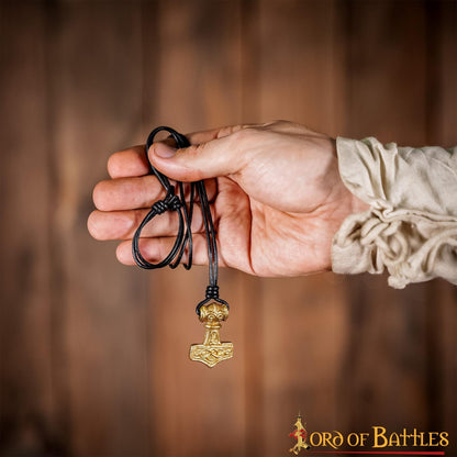 Colgante Mjolnir con Cordón de Cuero - Latón, Martillo de Thor - Imagen 12