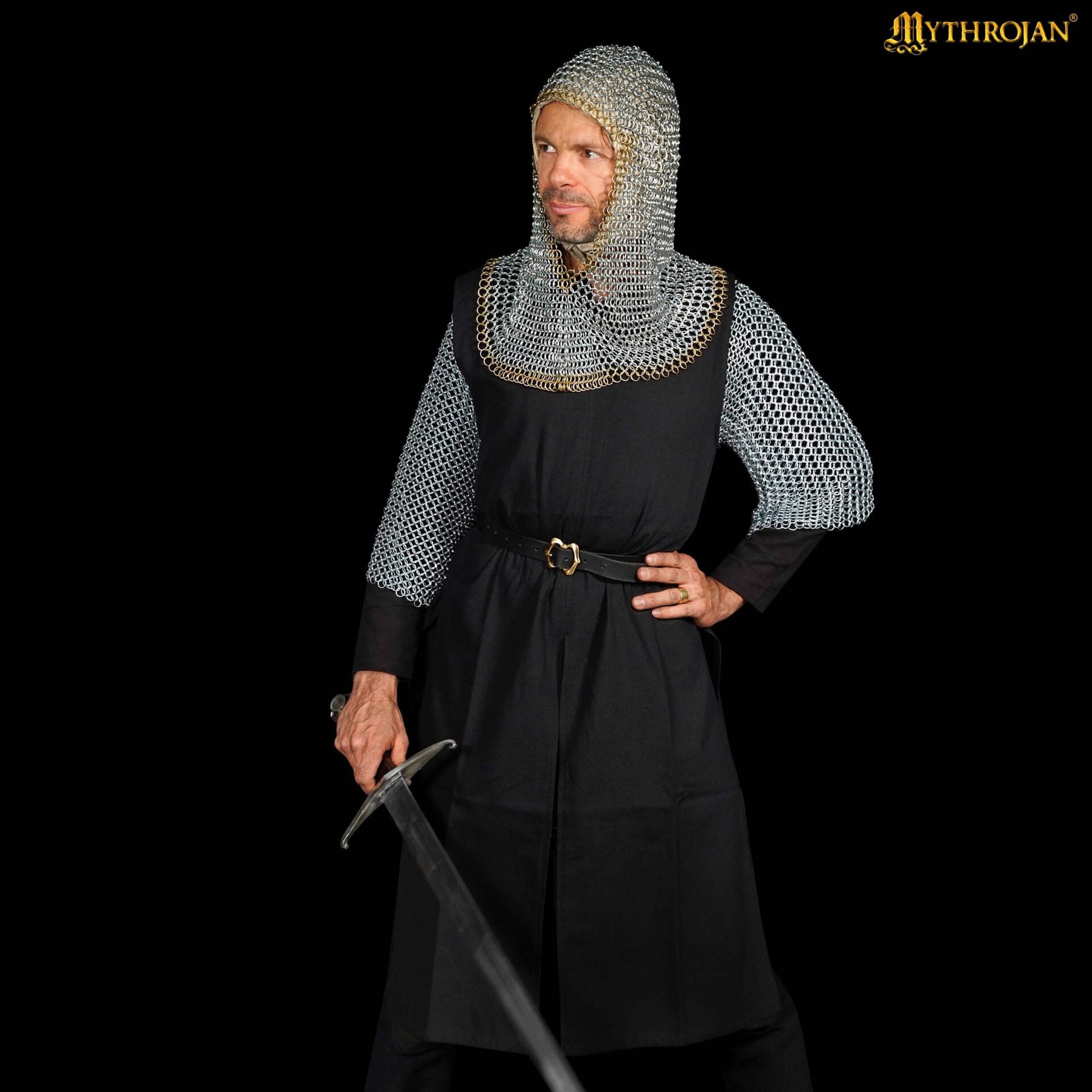 Cofia Medieval de Cota de Malla - Acero Dulce con Remates de Latón Macizo | Capucha Cincada para Sca, Larp - Imagen 11