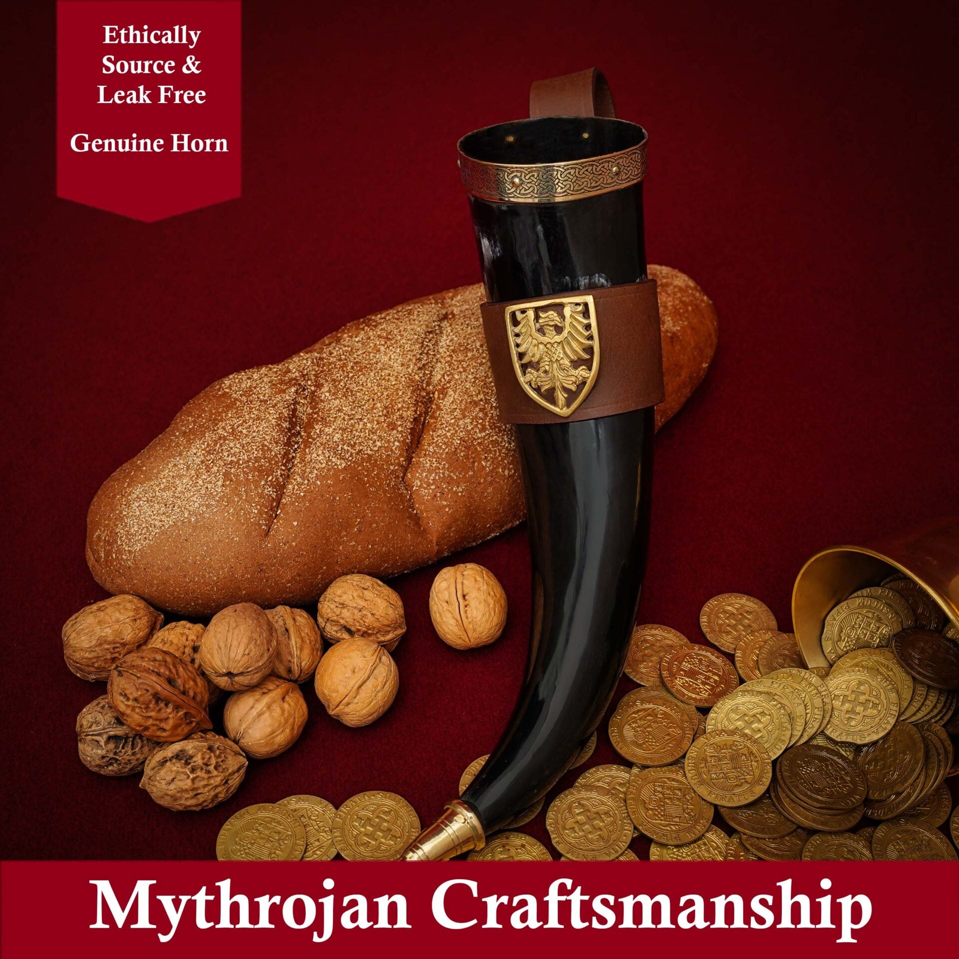 Mythrojan The Tournament Champion - Viking Drinking Horn 350 Ml With Brown Leather Holder Authentic Medieval Inspired Viking Wine/mead Mug - Polished Finish - Imagen 5